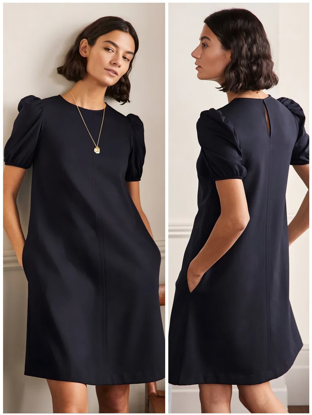 Boden Seam Detail Ponte Shift Navy Jersey Dress, 6